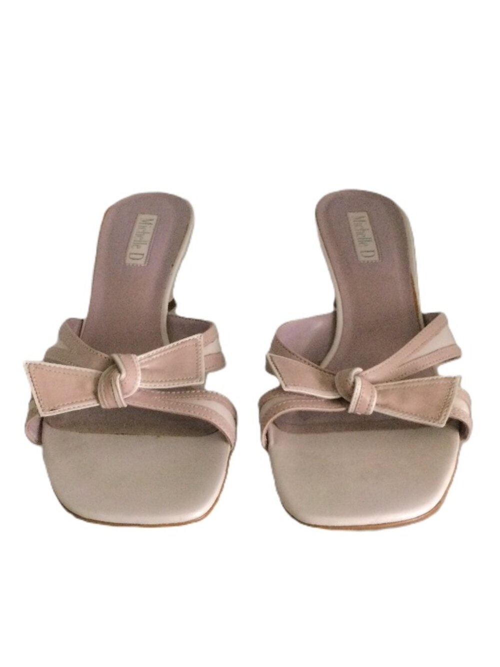 Michelle D Lilac Kitten Heel Slip-on Sandals 2.5" Size 8 1/2 M Leather Upper
